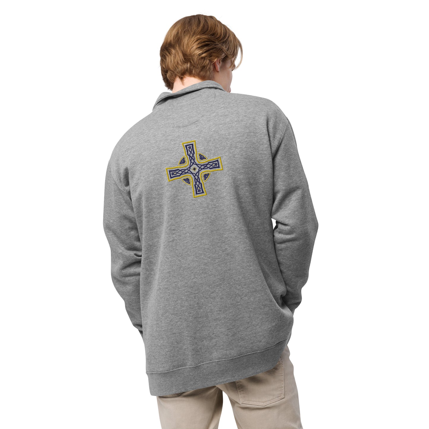 Cross of the Morning's Glory - Blue on Gold Embroidered - fleece pullover